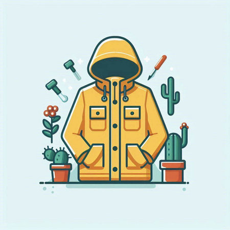 Hooded man in a jacket and cactus. Vector illustration.のイラスト素材