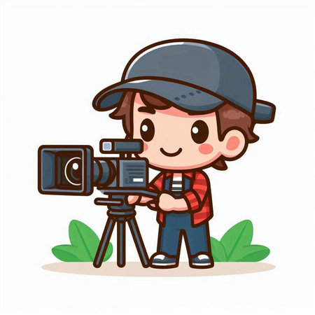 Photographer Boy with Camera - Cute Cartoon Character Vector Illustrationのイラスト素材