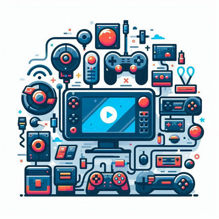 Video games and entertainment concept. Vector illustration in line art style.のイラスト素材