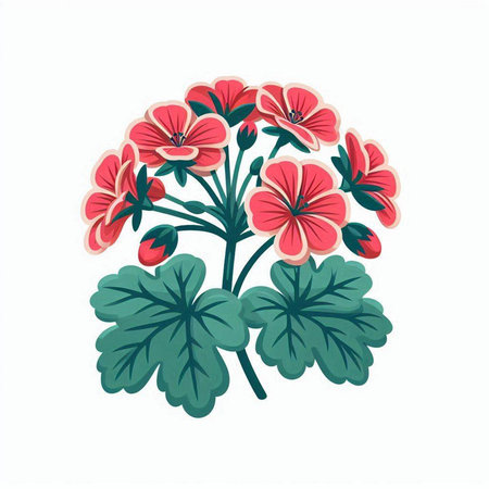 Geranium flowers on a white background. Vector illustration in retro style.のイラスト素材