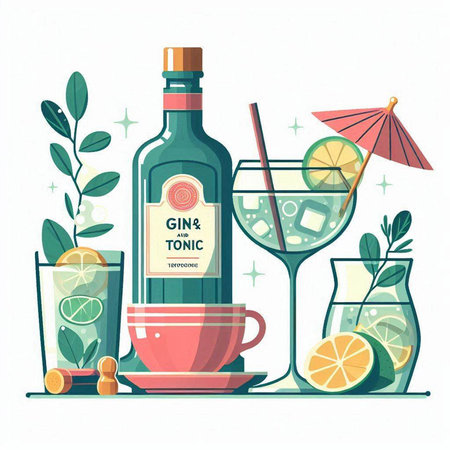 Cocktail set. Alcoholic drinks. Vector illustration in flat styleのイラスト素材