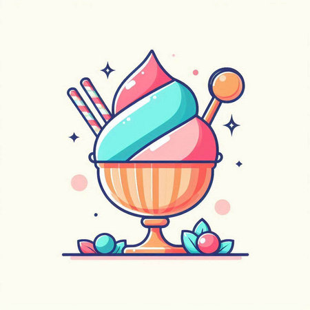 Ice cream icon in line art style. Ice cream vector illustration.のイラスト素材