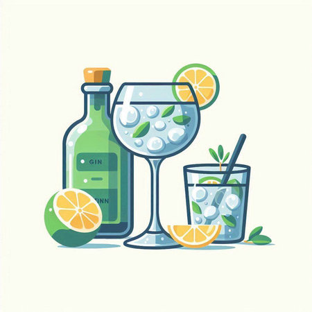 Cocktail with lime, lemon and mint. Vector illustration.のイラスト素材
