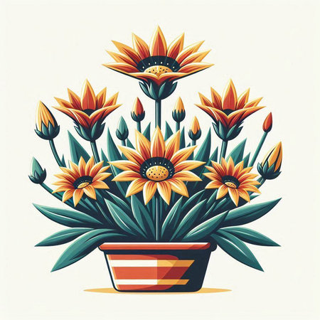 Flower pot with gerbera in retro style. Vector illustration.のイラスト素材