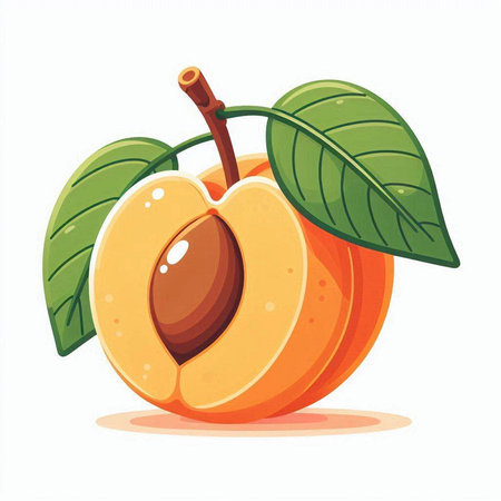 Apricot fruit with leaves on a white background. Vector illustration.のイラスト素材