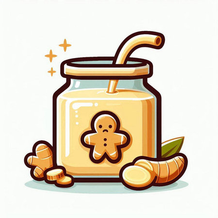 Honey jar with ginger and gingerbread cookies. Vector illustration.のイラスト素材