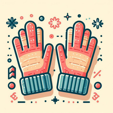 Vector illustration of winter gloves in flat style. Hand drawn cartoon style.のイラスト素材