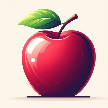 Illustration of a red apple with leaf on a white background.のイラスト素材