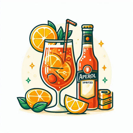 Alcoholic cocktail with orange, lemon and ice. Vector illustrationのイラスト素材