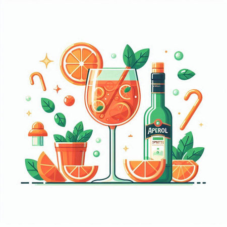 Cocktail with orange, lime and ice. Vector illustration.のイラスト素材
