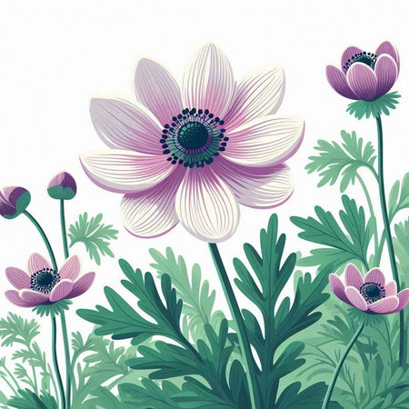 Seamless floral background with anemone. Vector illustration.のイラスト素材