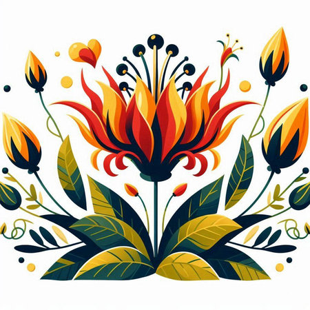 Abstract floral background with flowers and leaves. Hand drawn vector illustration.のイラスト素材