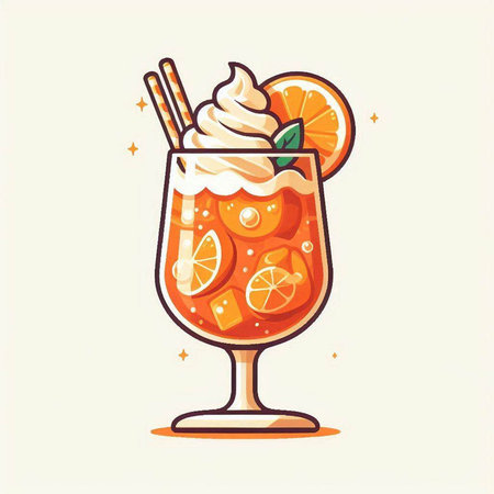Fruit cocktail with orange, orange and ice. Vector illustration.のイラスト素材