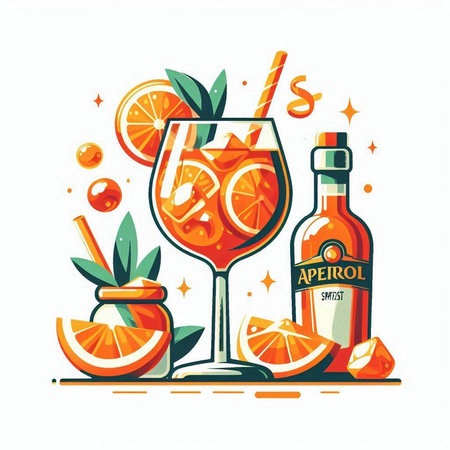 Alcoholic cocktail with orange and grapefruit. Vector illustration.のイラスト素材