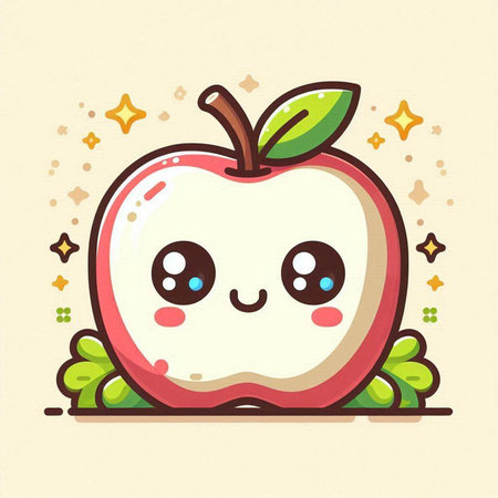 Cute apple fruit kawaii cartoon character. Vector illustration.のイラスト素材