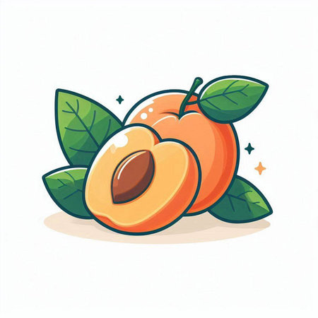 Cartoon apricot fruit with green leaves. Vector illustration.のイラスト素材