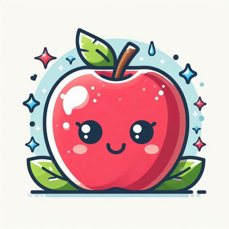Cute kawaii apple character with eyes and teeth. Vector illustrationのイラスト素材