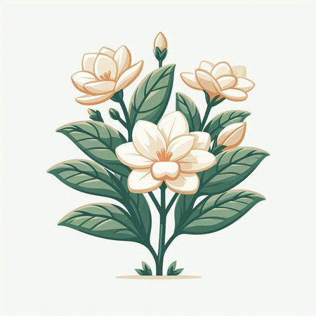 Flowering magnolia. Vector illustration on a white background.のイラスト素材