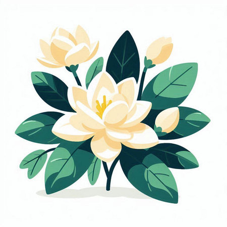 Flower and leaves isolated on a white background. Vector illustration.のイラスト素材