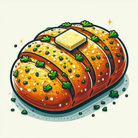 Bread with butter. Vector illustration of a loaf of bread.のイラスト素材