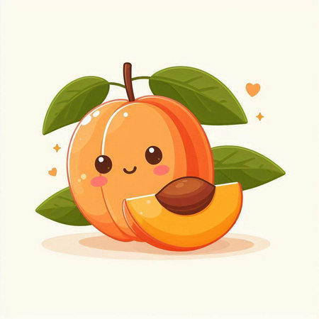 Cute apricot fruit character. Vector illustration in cartoon styleのイラスト素材