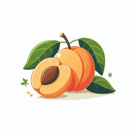 Apricot fruit isolated on white background. Vector cartoon illustration.のイラスト素材