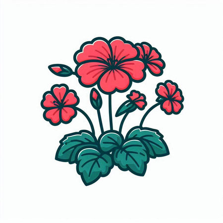 Red geranium flowers isolated on white background. Hand drawn vector illustration.のイラスト素材