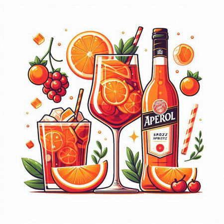 Cocktail with oranges and cranberries on white background. Vector illustration.のイラスト素材