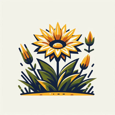 Vector illustration of a sunflower in a meadow. Floral design element.のイラスト素材