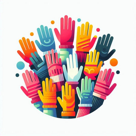 Colorful hands in circle on white background. Vector illustration. Eps 10.のイラスト素材