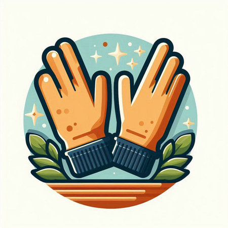 Hands in gloves with stars. Vector illustration in flat style.のイラスト素材