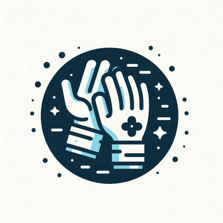 Hands icon in circle with stars and circles. Vector illustration.のイラスト素材