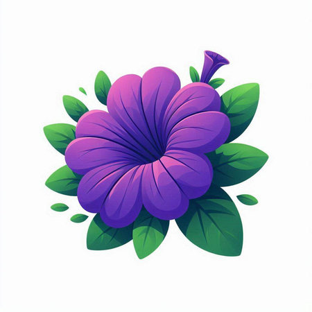 Purple flower with green leaves on white background. Vector illustration.のイラスト素材