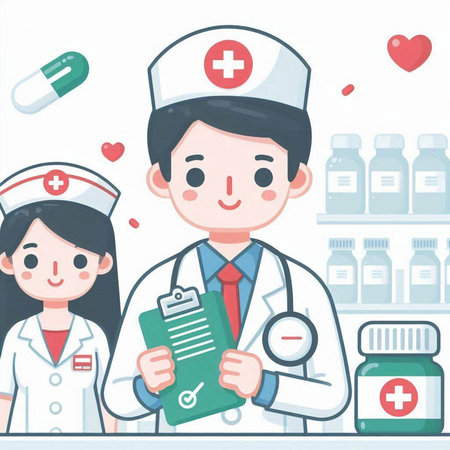Doctor and nurse in a hospital. Health care concept. Vector illustration.のイラスト素材