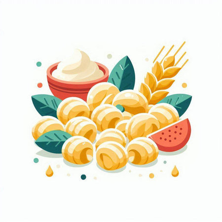 Italian pasta. Pasta with cream and tomatoes. Vector illustration.のイラスト素材