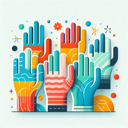 Colorful hands with abstract background. Vector illustration. Eps 10.のイラスト素材