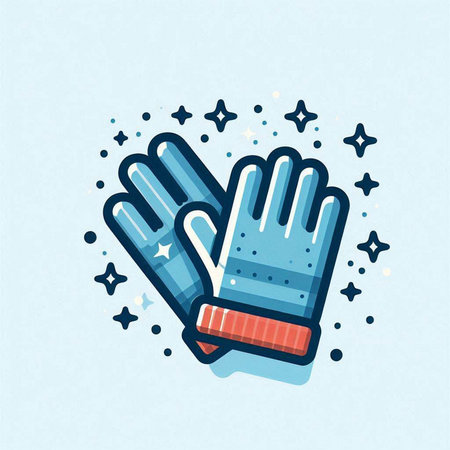 Vector illustration of gloves in flat style with stars on a blue background.のイラスト素材