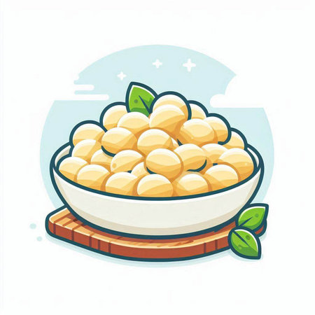 Illustration of a bowl of macadamia nuts on a white backgroundのイラスト素材