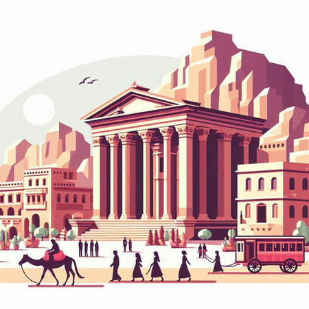 Travel to Egypt. Landmarks of Egypt. The ancient city. Vector illustrationのイラスト素材