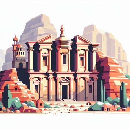 Egyptian temple in the city of Cairo. Vector illustration in retro styleのイラスト素材
