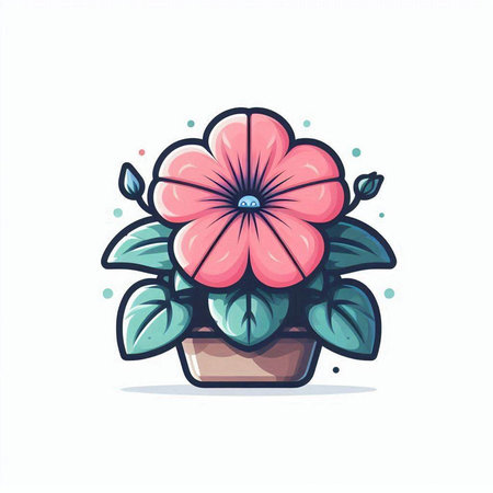 Flower in pot isolated on white background. Hand drawn vector illustration.のイラスト素材