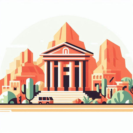 Welcome to the ancient city of Petra. Vector illustration in flat styleのイラスト素材