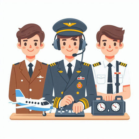 Airline pilot and stewardess in uniform. Vector illustration.のイラスト素材