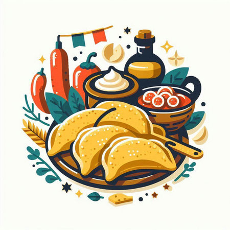 Mexican food vector illustration. Traditional mexican food - empanadasのイラスト素材
