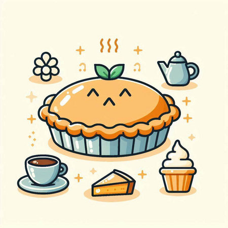 Cup of coffee with pie. Vector illustration in flat style.のイラスト素材