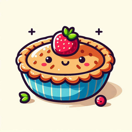 Cute cartoon strawberry pie. Vector illustration isolated on white background.のイラスト素材