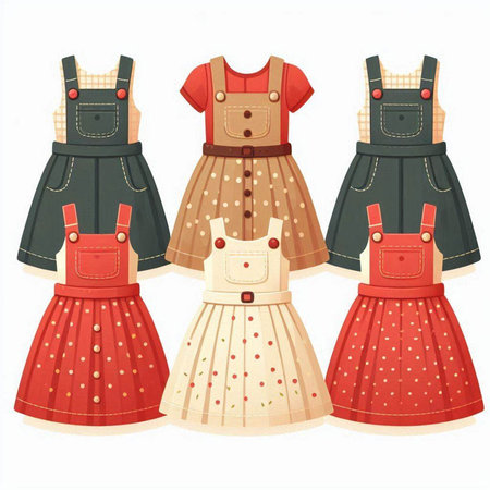 Three vintage women's dresses. Vector illustration isolated on white background.のイラスト素材