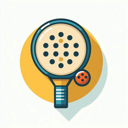 Vector illustration of a tennis racket and ball. Flat style design.のイラスト素材
