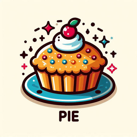 Cupcake with cherry on top. Sweet dessert. Vector illustration.のイラスト素材