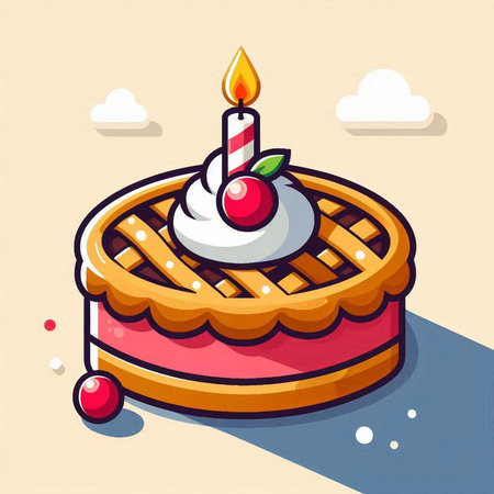 Illustration of a cake with a candle in the shape of a pieのイラスト素材
